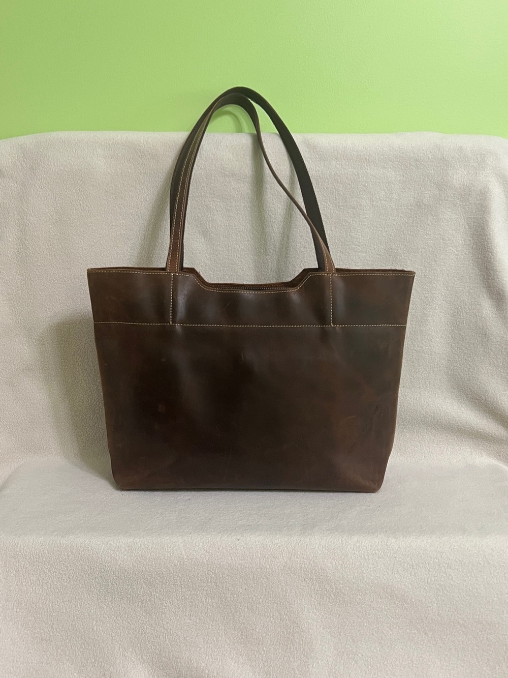 S-ZONE Genuine Leather Tote Bag Brown Distressed Laptop Work Office Shoulder Bag